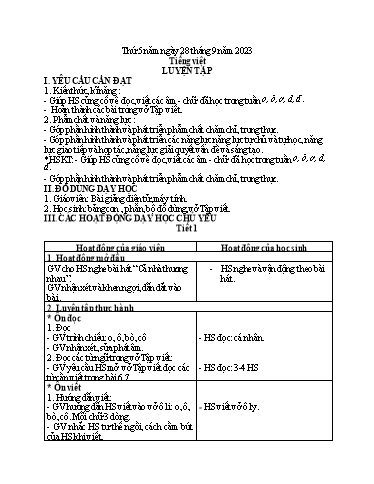 Kế hoạch bài dạy Tiếng Việt + Toán 1 - Tuần 4 (Thứ 5+6) - Năm học 2023-2024 - Nguyễn Thị Ánh Tuyết