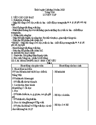 Kế hoạch bài dạy Tiếng Việt + Toán 1 - Tuần 5 (Thứ 5+6) - Năm học 2023-2024 - Nguyễn Thị Ánh Tuyết