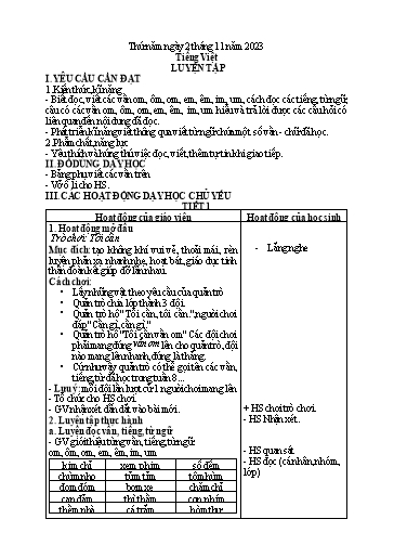 Kế hoạch bài dạy Tiếng Việt + Toán 1 - Tuần 9 - Năm học 2023-2024 - Nguyễn Thị Yến Nhi
