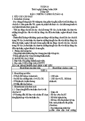 Kế hoạch bài dạy Tiếng Việt + Toán Lớp 1 - Tuần 33 - Năm 2023-2024 - Trần Thị Hồng Thúy