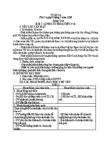 Kế hoạch bài dạy Tiếng Việt + Toán Lớp 1 - Tuần 34 (Thứ 5+6) - Năm học 2023-2024 - Trần Thị Thanh Hương