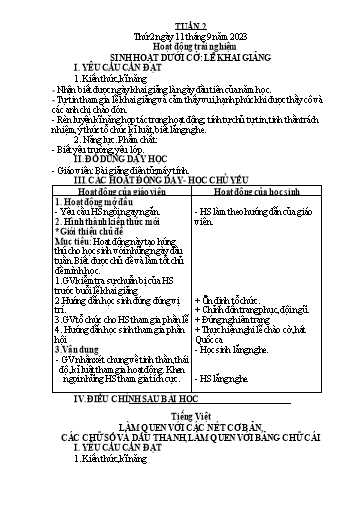 Kế hoạch bài dạy Toán + Tiếng Việt 1 - Tuần 2 - Năm học 2023-2024