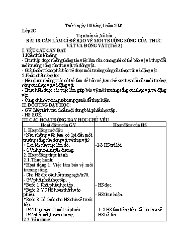 Kế hoạch bài dạy Tự nhiên xã hội + Khoa học Tiểu học - Tuần 20 (Thứ 5-6) - Năm học 2023-2024 - Nguyễn Thị Yến Nhi
