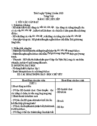 Kế hoạch bài học Tiếng Việt + Toán 1 - Năm 2023-2024 - Trần Thị Hồng Thúy